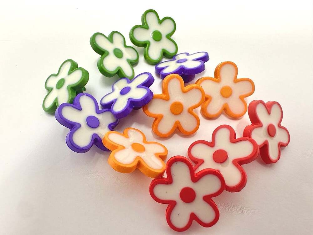 BUTTONS Set of 12 Flower Power Purple, Orange, Green, Red crafts & sewing